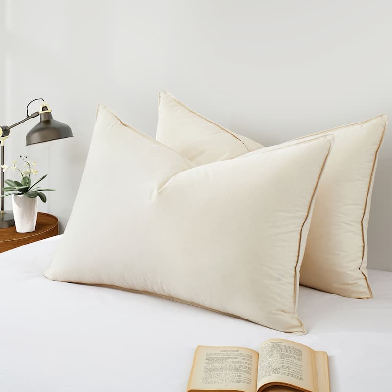 Set of 2 Organic Cotton 90% Down Feather Bed Pillows Made in Germany