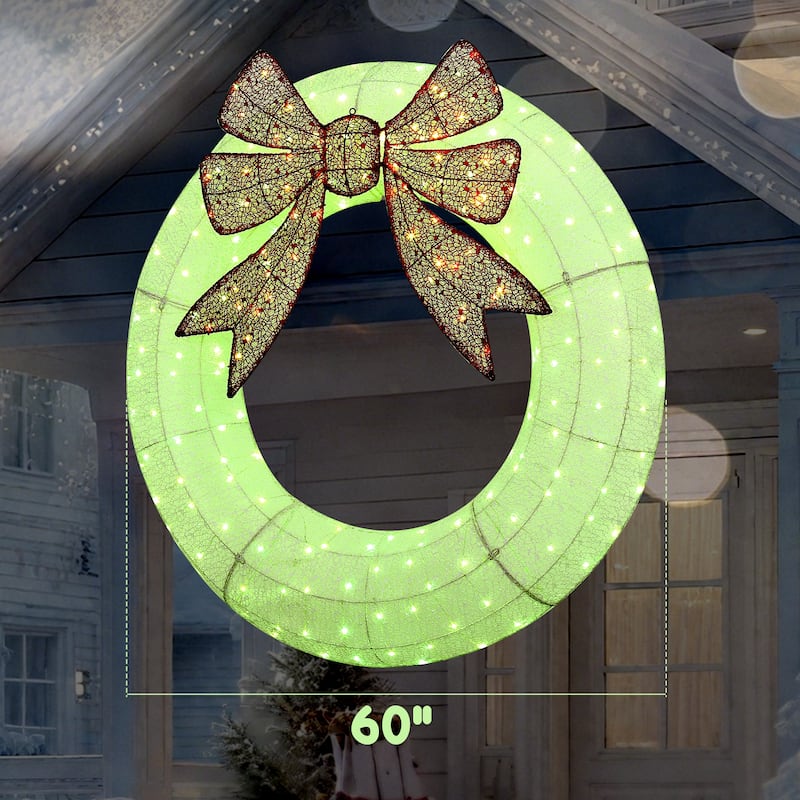 Outsunny 60in Lighted Xmas Wreath: Dual-Color LED, 44 Modes,Indoor/Outdoor - White