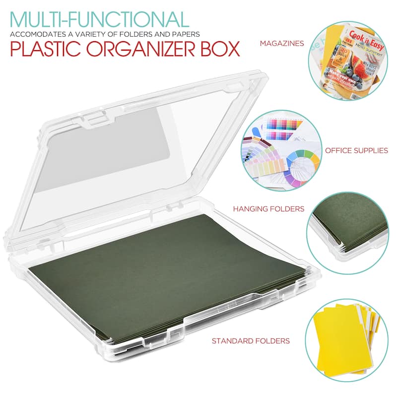 Sorbus Single-Piece Thin Hanging File Organizer Bin, Interior 10"x12" Clear Plastic Stackable for Document Storage