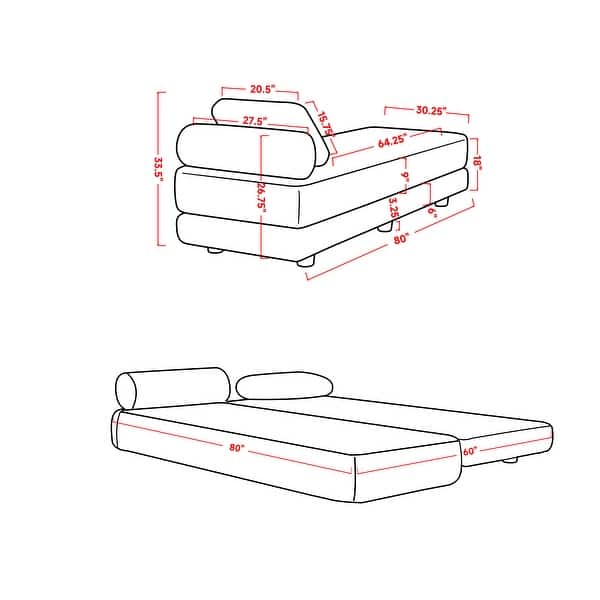 Daybed Convertible Bench - Fold Out Sleeper with Queen Size Mattress
