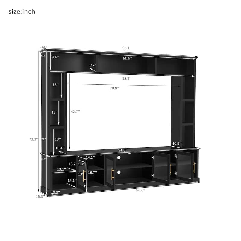 Entertainment Center Wall Unit for TVs up to 80", All-in-One TV Stand Glass Doors Storage Cabinet Bookcase Wine Rack