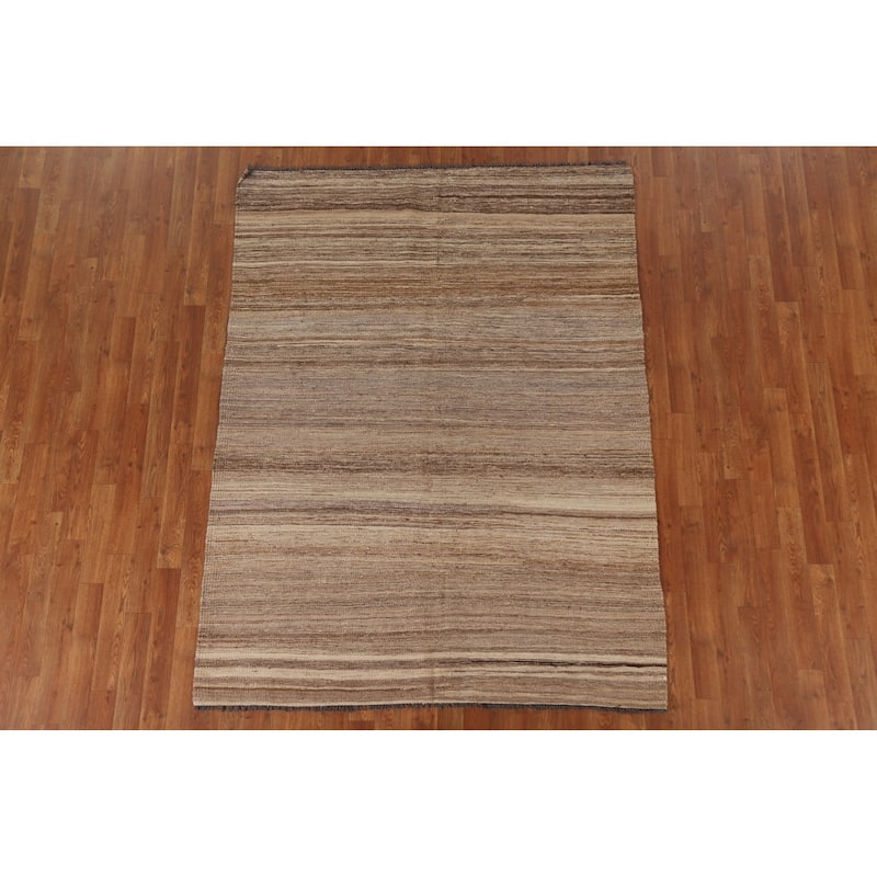 Striped Kilim Contemporary Modern Area Rug Flat-weave Wool Carpet - 5'0"x 6'8"
