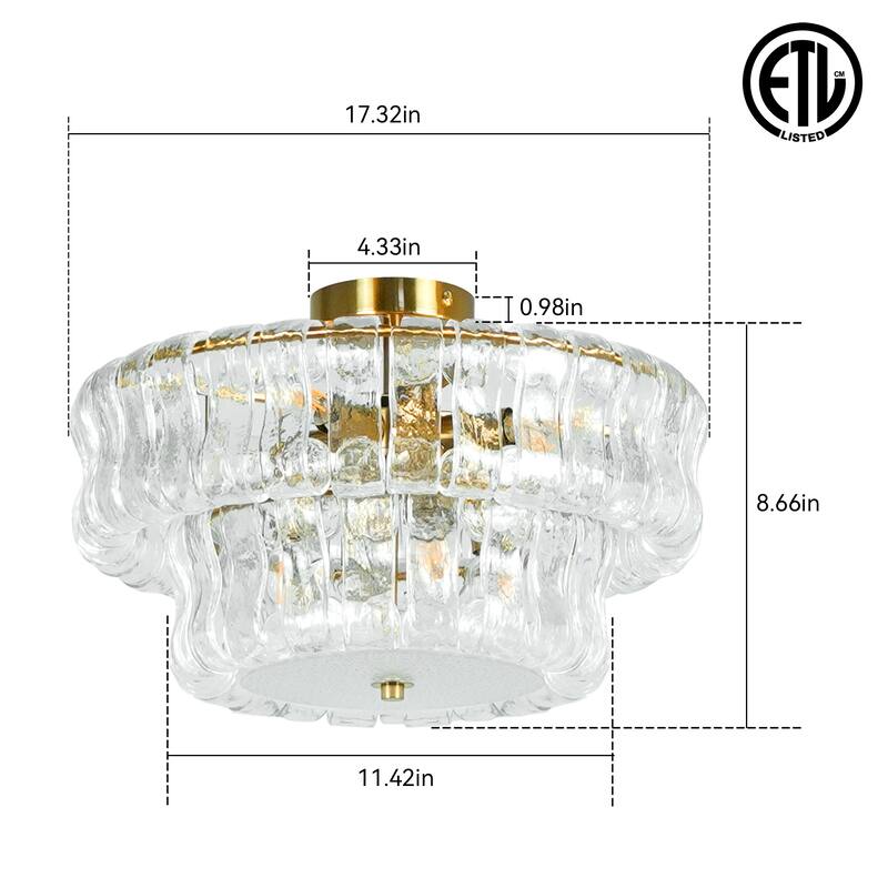 2-Tiere Golden Semi-flush Mount Ceiling Light for Living Room - 17.32in