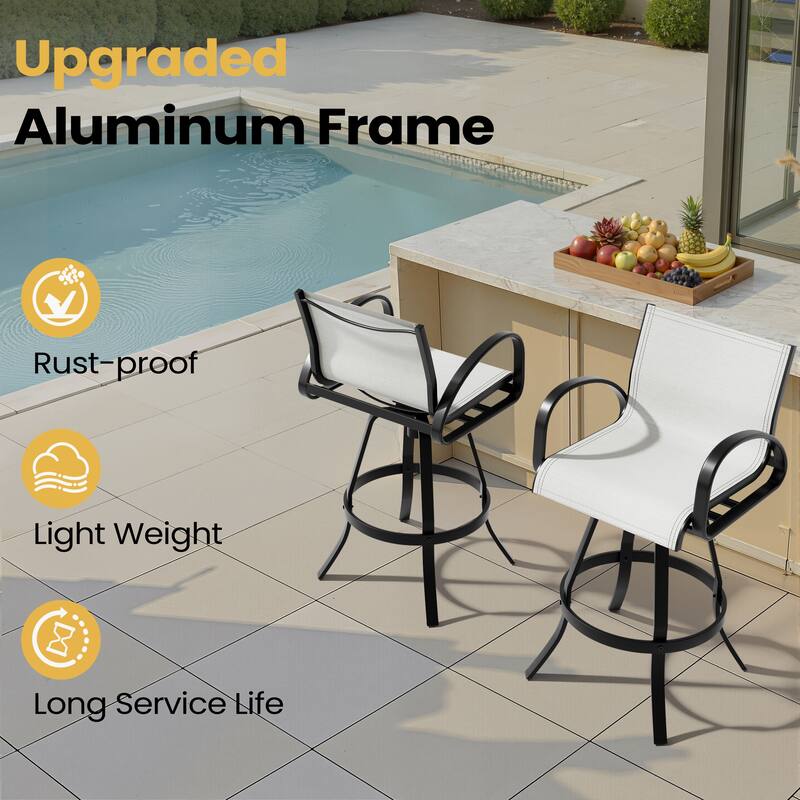 30''H Pellebant Outdoor Patio All-Aluminum Premium Swivel Bar Stools with Sunbrella Fabric