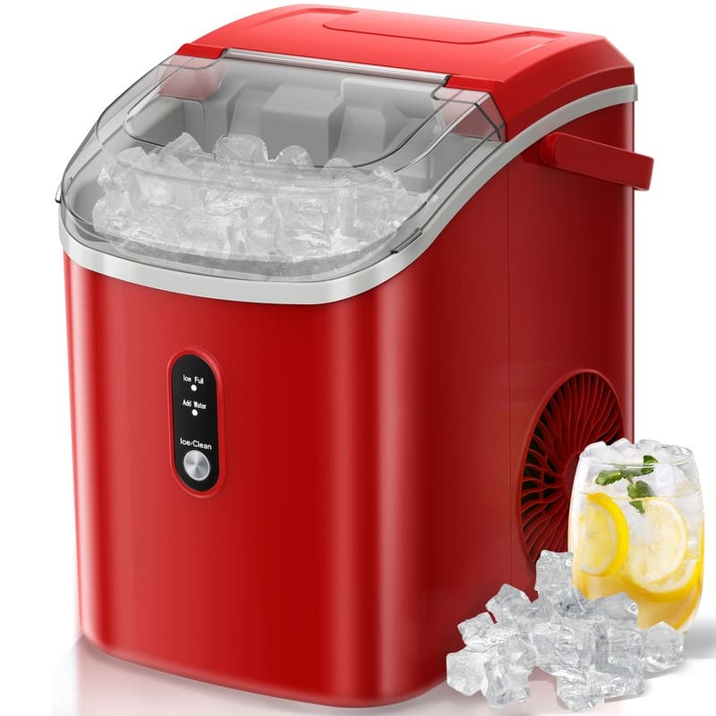 Portable Ice Makers Countertop with Soft Chewable Pellet Ice, with Handle, Self-Cleaning, for Home/Office, 34Lbs/24Hrs-N