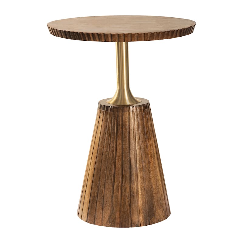 Wood and Brass Accent Side Table