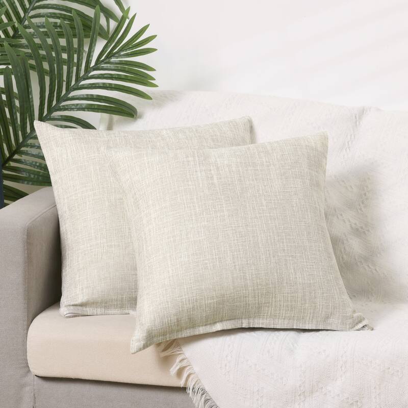2 Packs Linen Decorative Throw Pillow Cover Solid Contemporary Pillow Cover - Beige - 18 x 18 Inch
