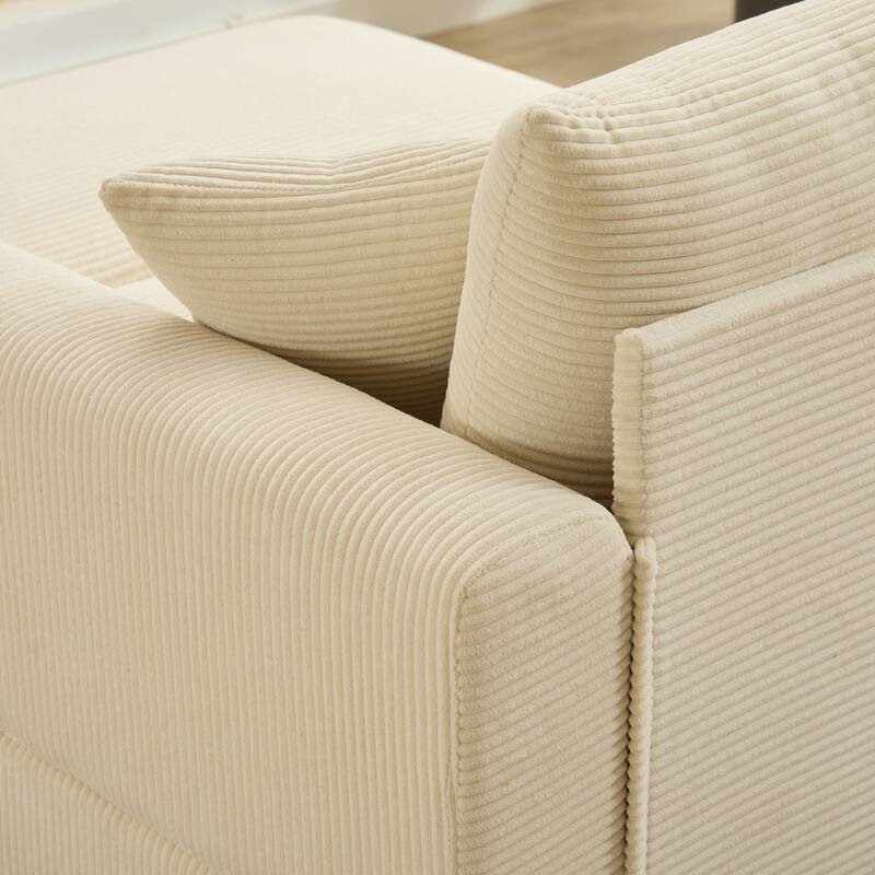 2 Pieces Corduroy Sectional Couch Covers with 2 Pillows, Beige