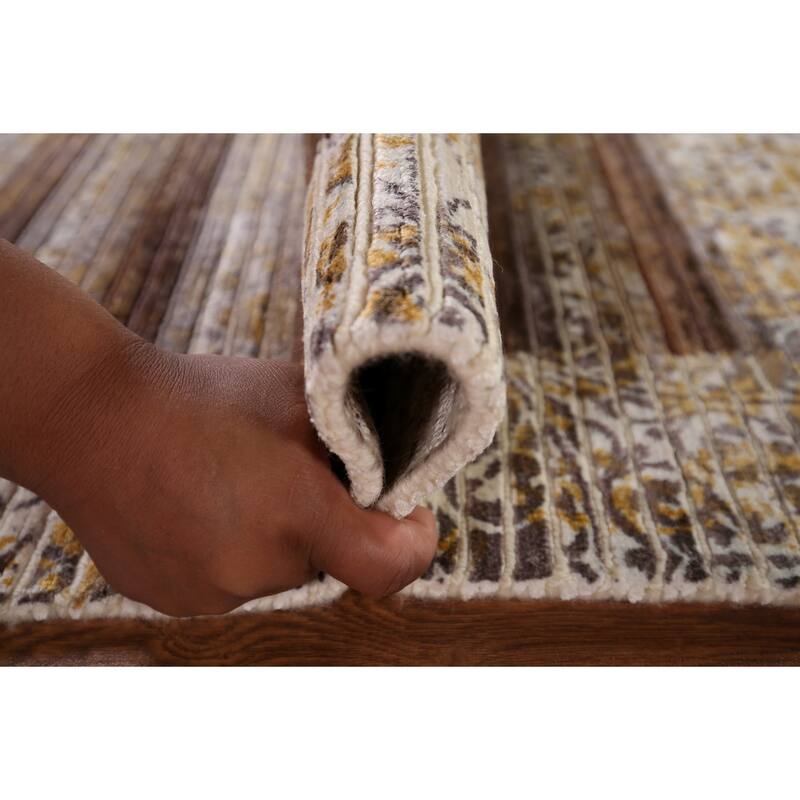 Striped Abstract Oriental Modern Accent Rug Hand-Knotted Wool Carpet - 2'9" x 4'10"