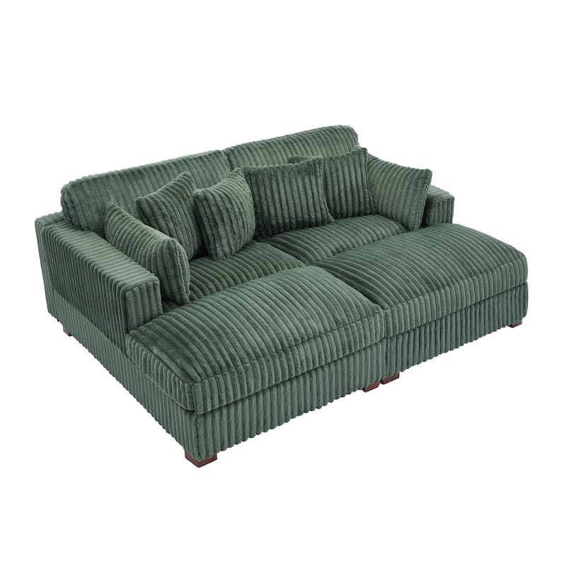 82" W Plush Corduroy Modular Sectional Sofa Chaise Lounge