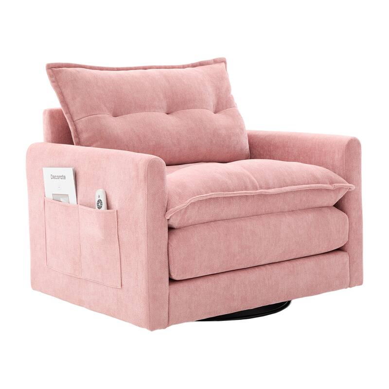Chenille 360° Swivel Barrel Chair with Memory Foam and Side Pockets