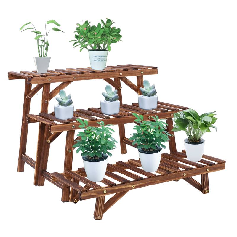Flower Plant Display Rack Wood Plant Stand, set of 3