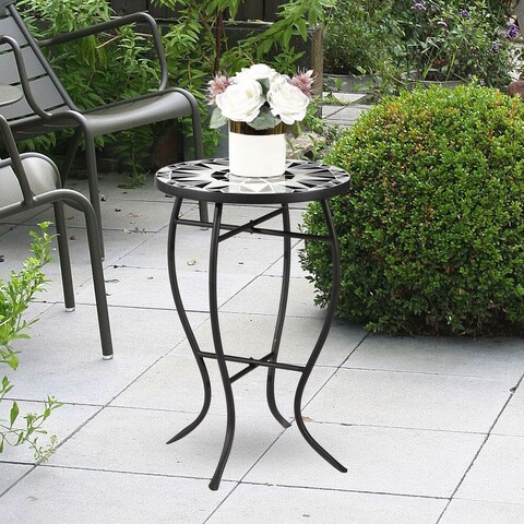 Ledel Outdoor Ceramic Side Table Mosaic Plant Stand