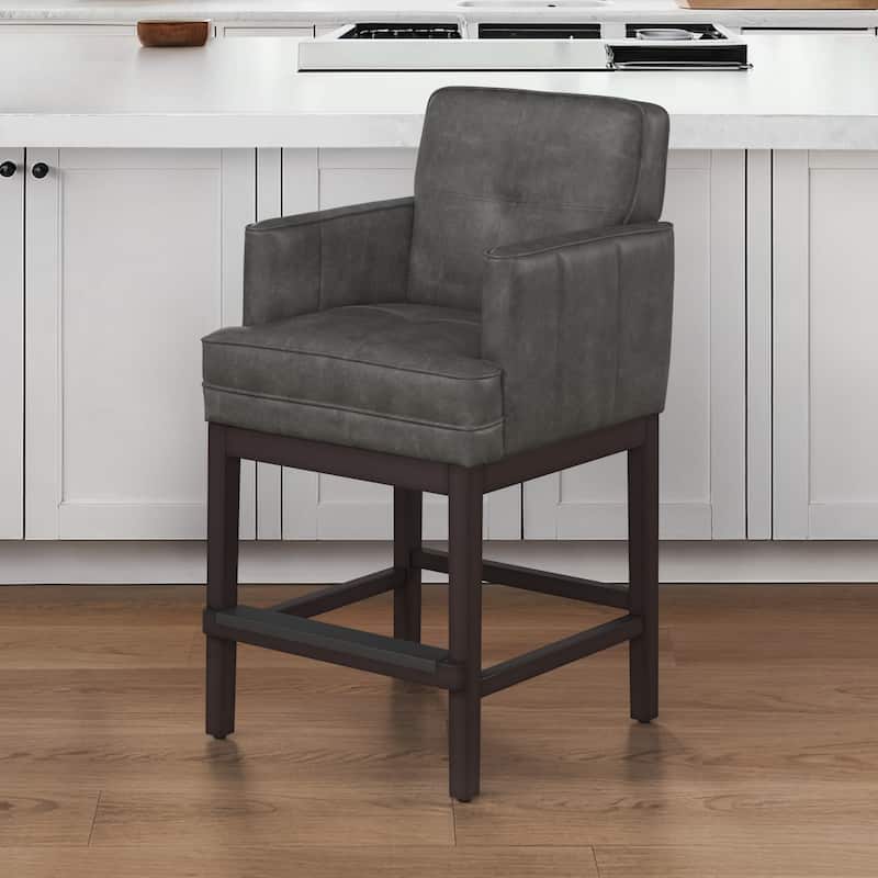 27 in. Counter Height Upholstered Bar Stools Modern Barstools with Open Arms and Wood Legs for Kitchen Islands