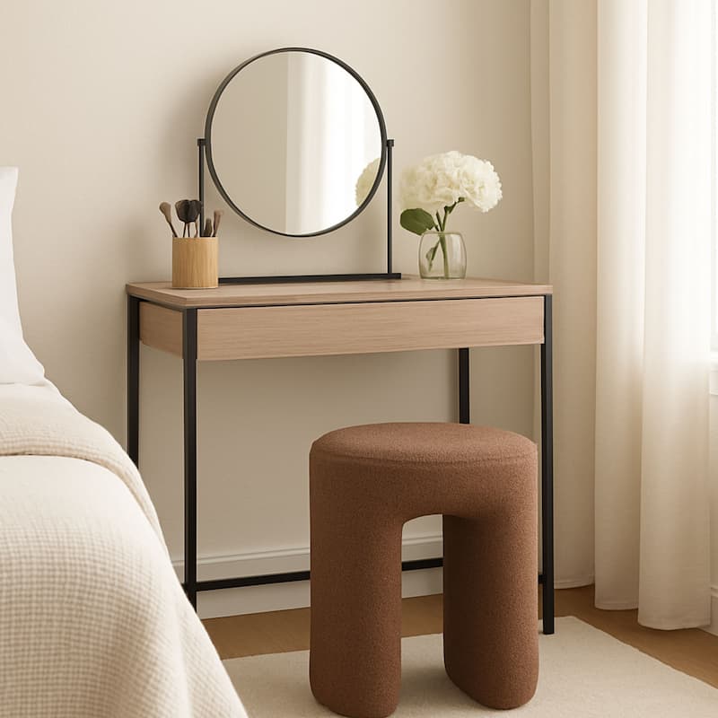 Upholstered Boucle Horseshoe Ottoman Stool Foot Rest Seat Living Room