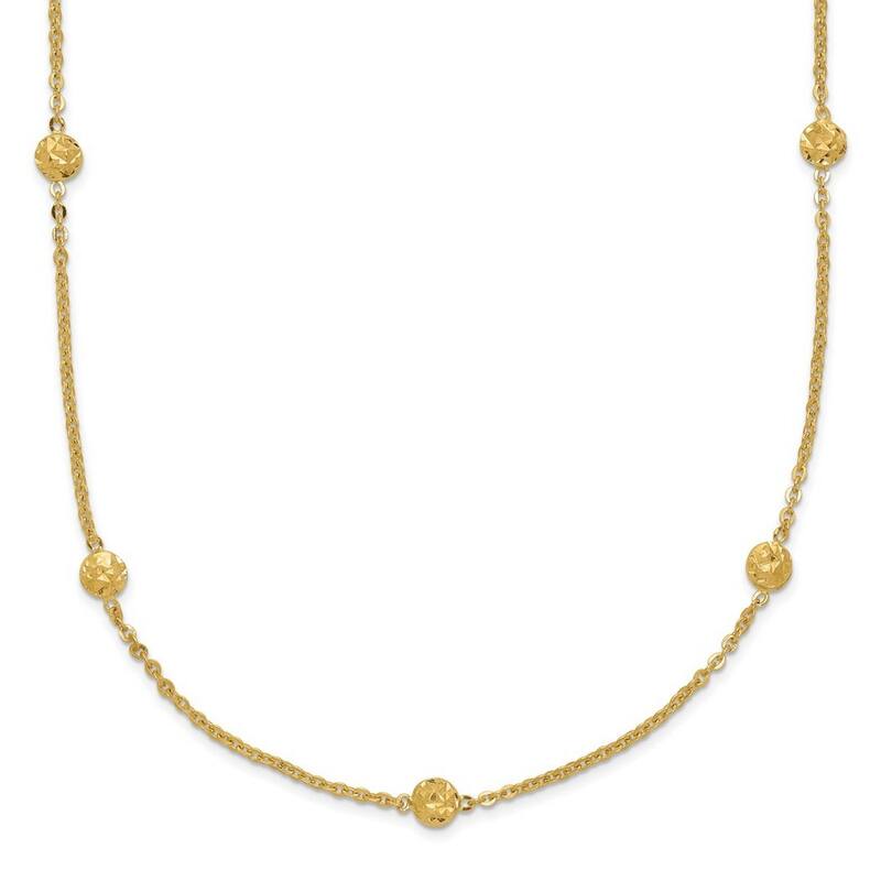 Curata 3mm 14k Polished Diamond Cut Tiny Puffed Circles 15 station Necklace, 18"