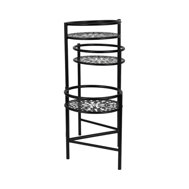 Sagebrook Home 22" Metal Folding 3Tier Plant Stand, Round, 22"H, Solid Color - 10" x 10" x 22"