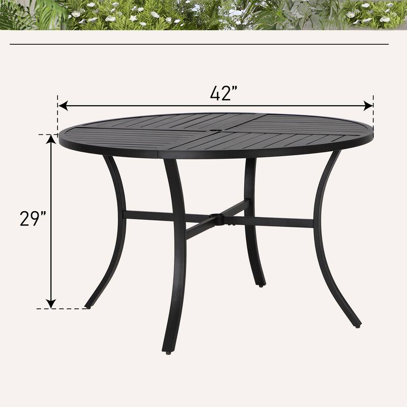 5-Piece Patio Dining Set of 4 Padded Rattan Chairs and 1 Metal Round Table