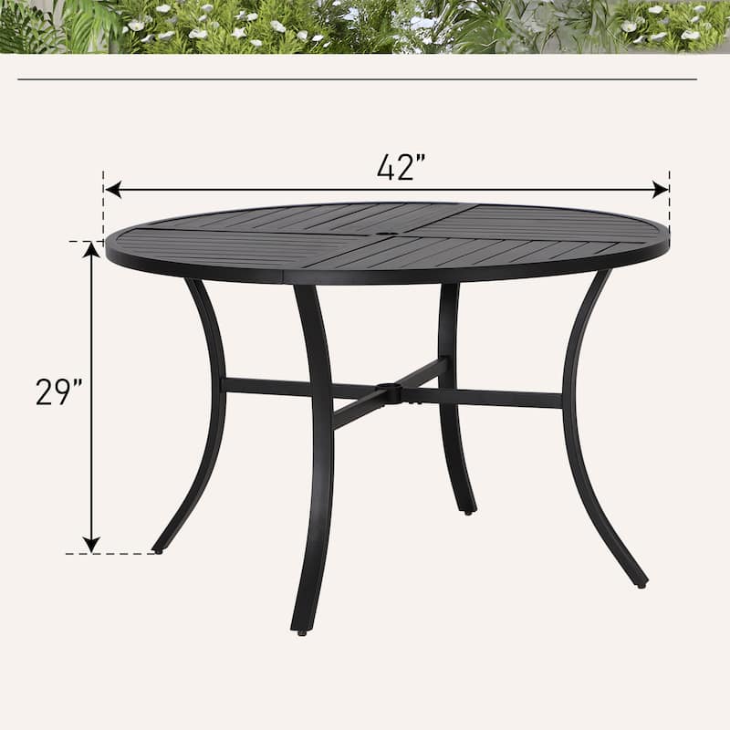 MAISON ARTS Metal Round Patio Outdoor Dining Table with Umbrella Hole