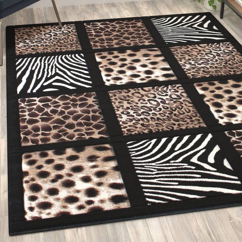 Wildlife Animal Print Area Rug with Raised Squares