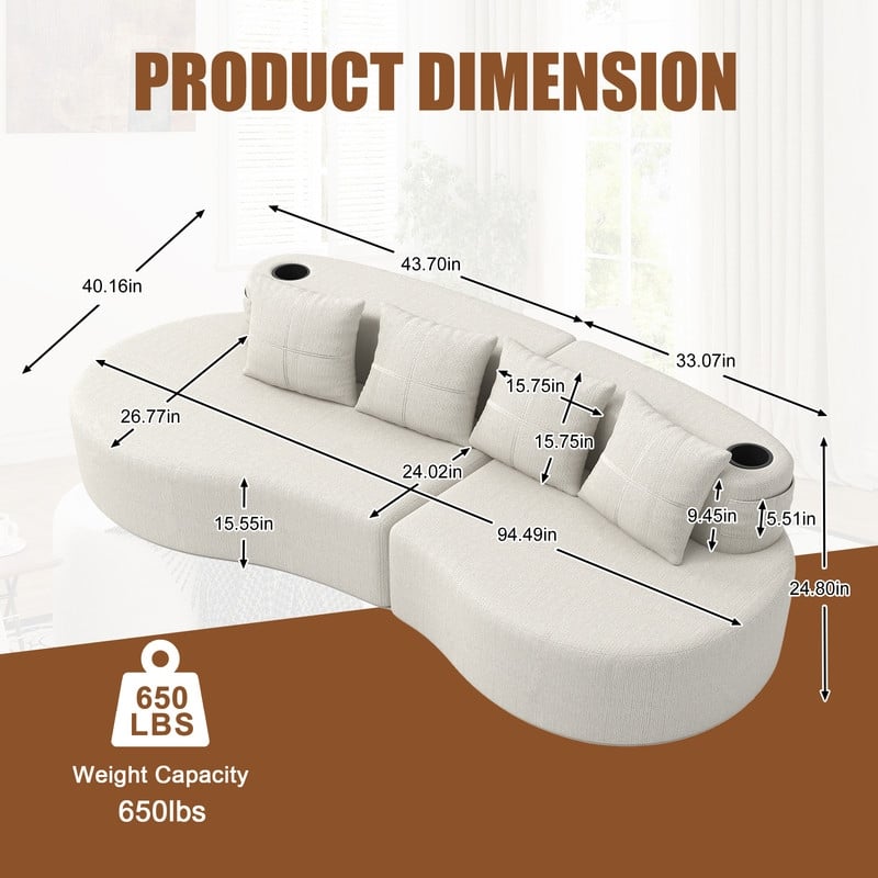 Chenille Upholstered Curved 3 Seat Minimalist Compressed Modular Sectional Sofa