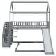 preview thumbnail 20 of 18, Gray Twin over Twin Size Pine Wood Bunk Bed with Two Drawers and Slide for Kids