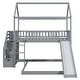 preview thumbnail 20 of 18, Grey Twin Over Twin Wood House Bunk Bed with Two Drawers and Slide