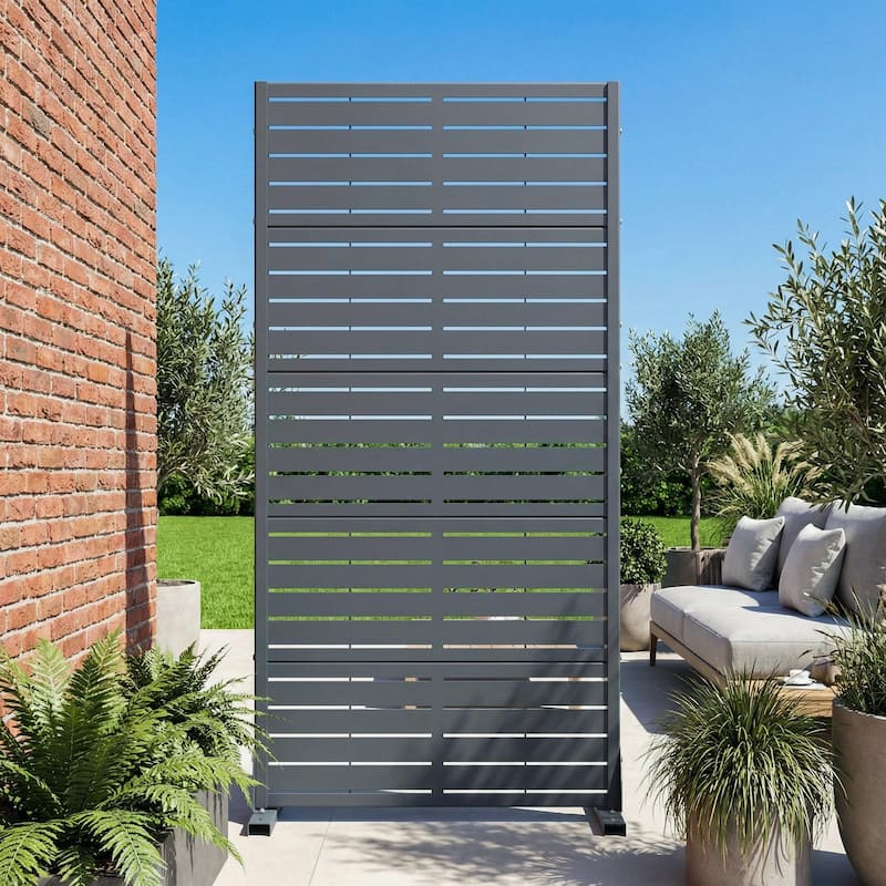 72in Dovelina Outdoor Freestanding Metal Privacy Screen Decorative Garden Fence - 59"x30" - Dark Grey