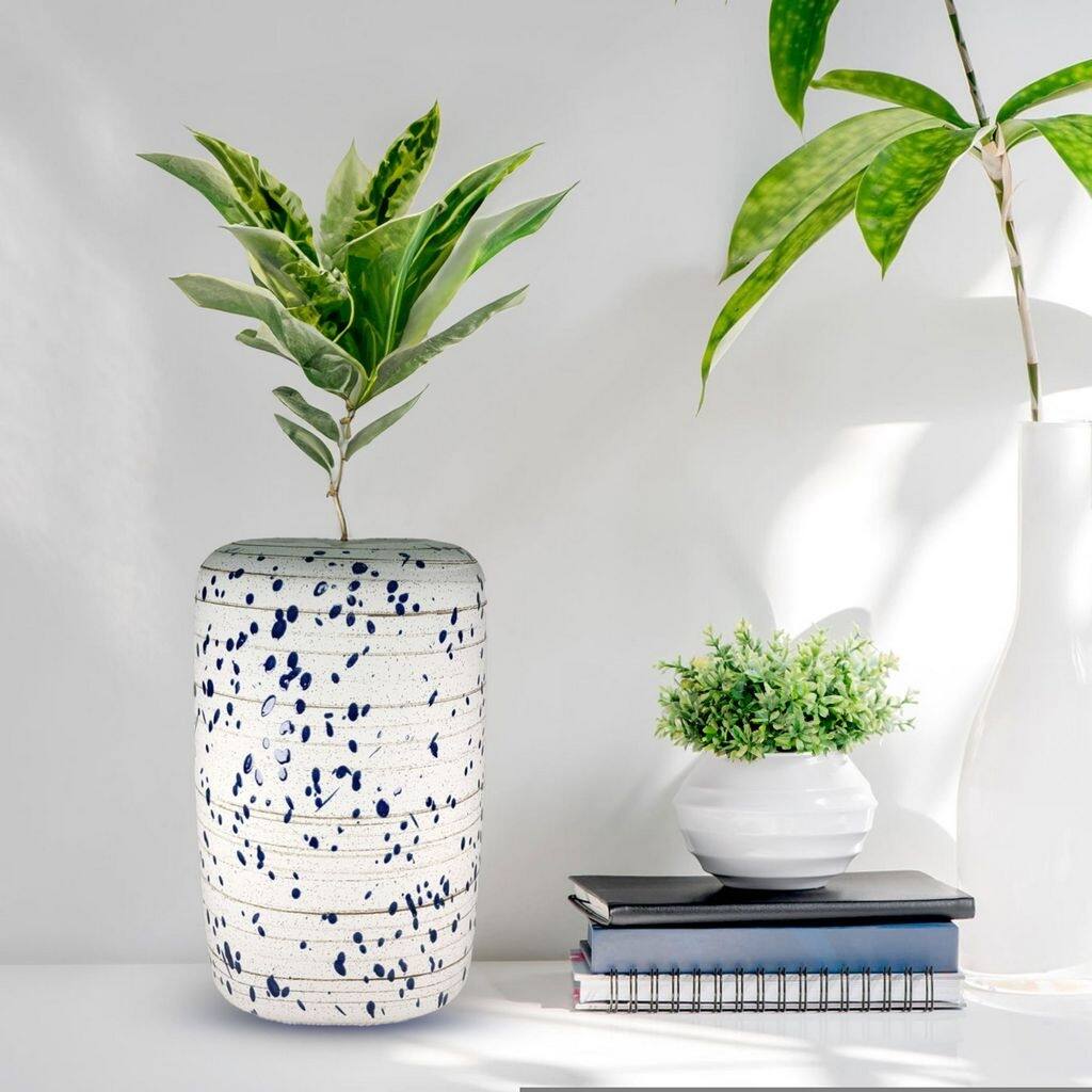 Blue Splatter Cylindrical Ceramic Vase
