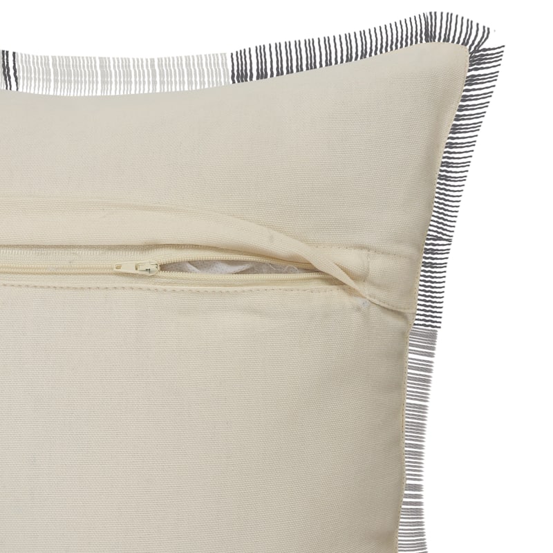 Sevita Monochrome Patchwork Plaid Throw Pillow with Fringe