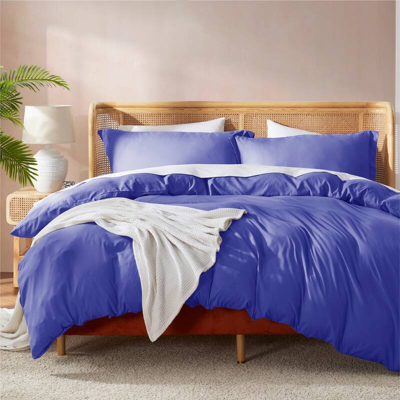 Nestl Ultra Soft Double Brushed Microfiber Duvet Cover Set with Button Closure - Royal Blue - California King