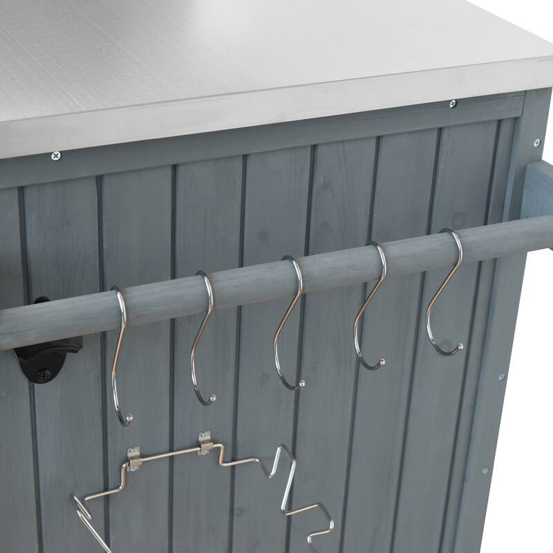 42.1" Outdoor Kitchen Island with Stainless Steel Top, Outdoor Grill Cart with Storage Cabinet and Adjustable Shelf