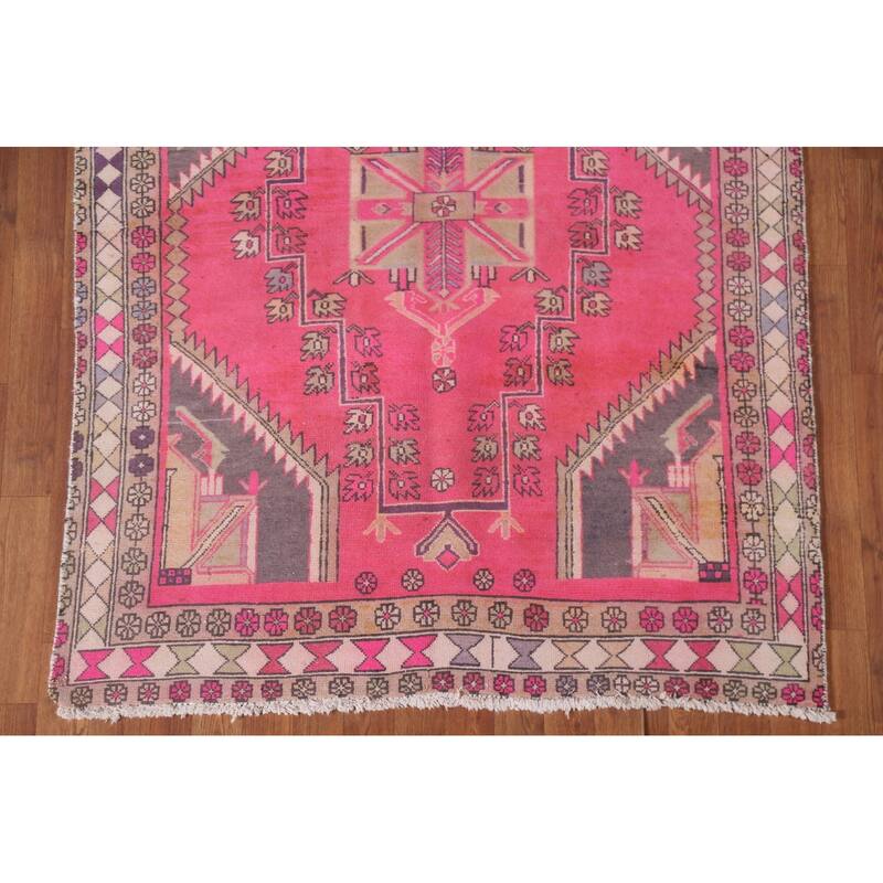 Hand Knotted Oriental 100% Wool Carpet Traditional Tribal Pink Ardebil Runner Rug - 9' 10'' X 4' 4''