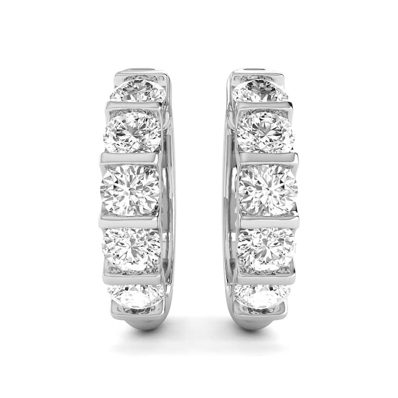 Marquee 1 Carat TW Natural Channel Set Diamond Hoop Earrings in 14K White Gold