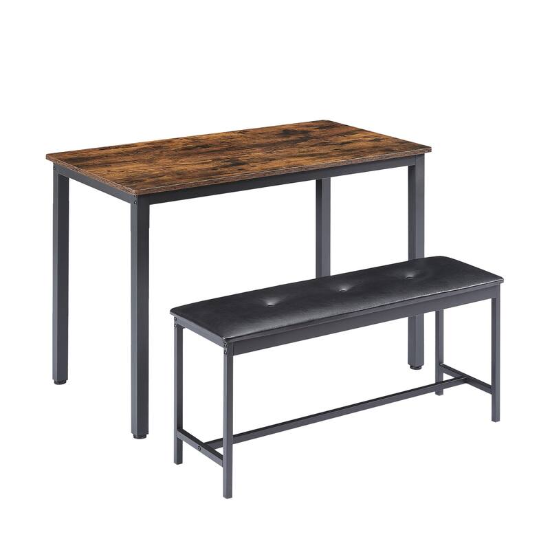 Industrial Kitchen Dining Table Set with 2 Dining Benches