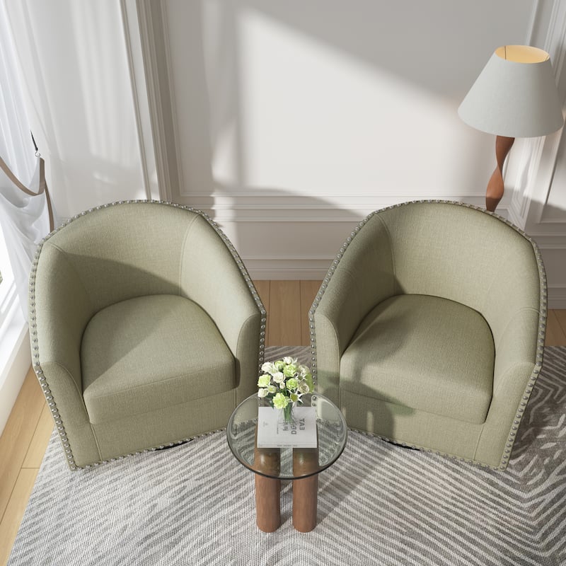 George 2 Set 30"W Upholstered Swivel Barrel Chair with Nailheads
