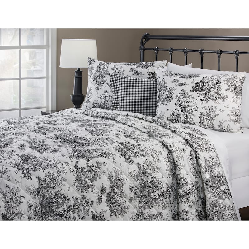 Plymouth Black and white toile Quilt 4 pc Set