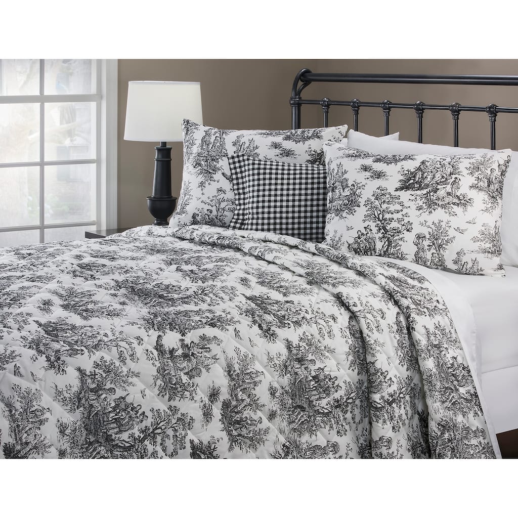Plymouth Black and white toile Quilt 4 pc Set