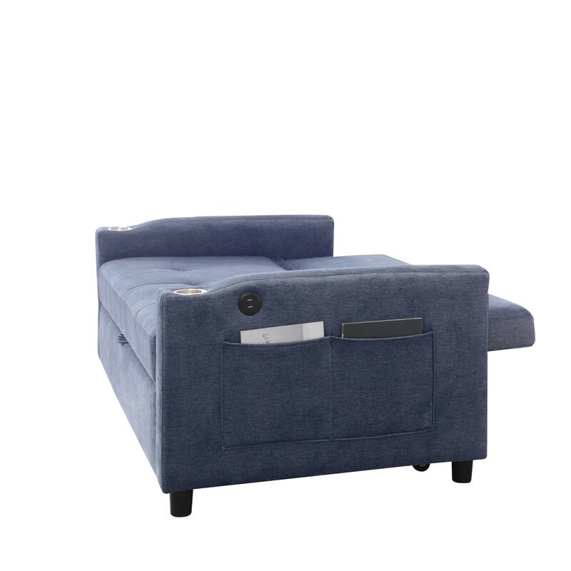 Lounge Sofa Loveseat Sofa Bed with USB Charging Port & Storage Pocket, Sleeper Couch with Reclining Backrest