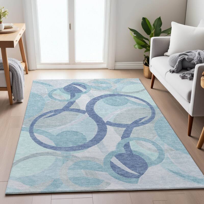 Machine Washable Indoor/Outdoor Contemporary Deco Chantille Rug