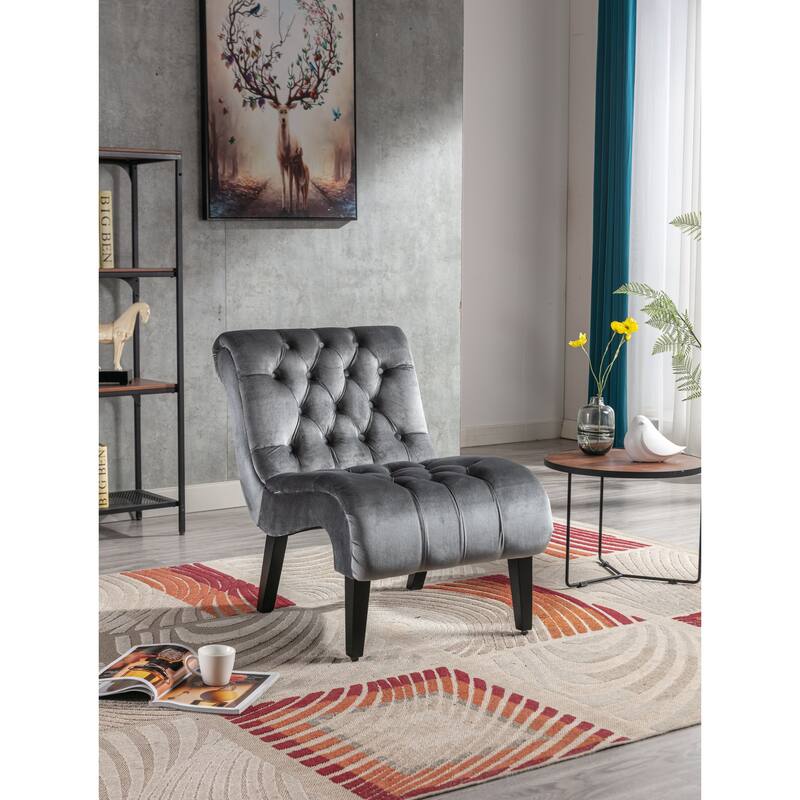 Modern velvet armless lounge chair with upholstered fabric solid wood legs for bedroom, living room, office