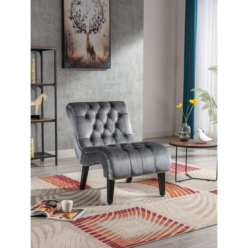 Velvet Upholstered Leisure Chair For Living Room With Wood Legs