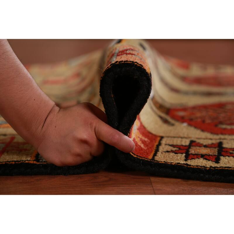 Hand Knotted Oriental 100% Wool Carpet Traditional Tribal Yellow & Gold Heriz (serapi) Runner Rug - 10' 0'' X 4' 1''