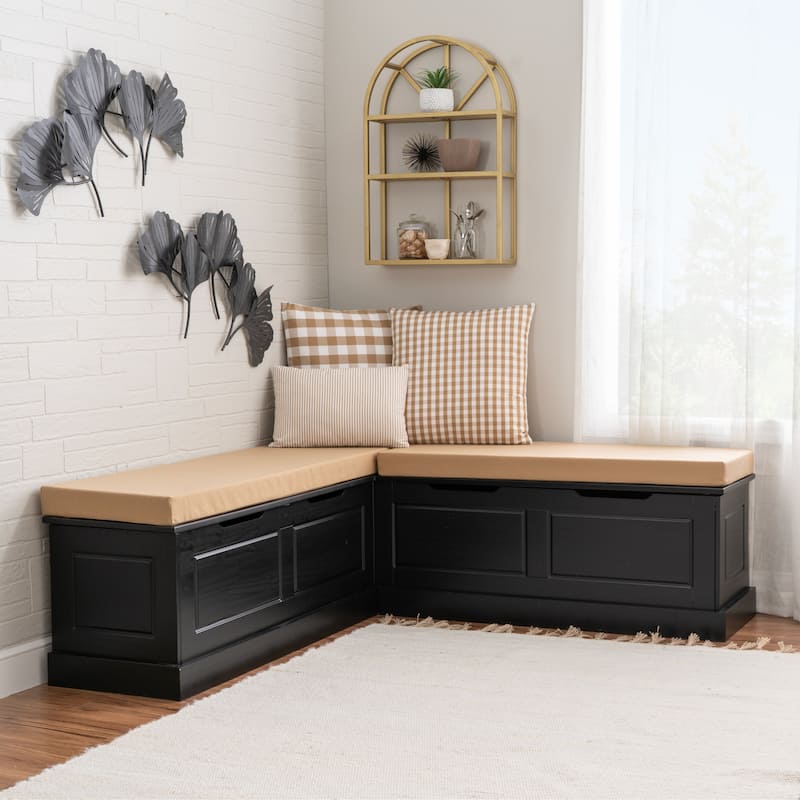 Josie Black Backless Wooden Nook with Cushion Set - Tan