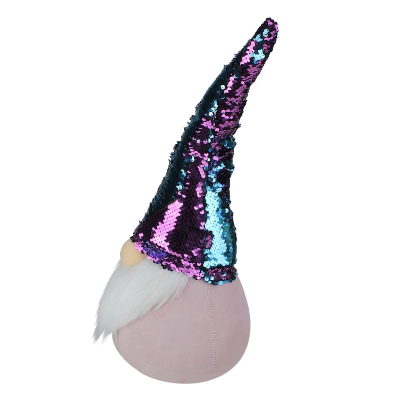 Gnome with Flip Sequin Hat Christmas Decoration - 17.5" - Purple and Blue