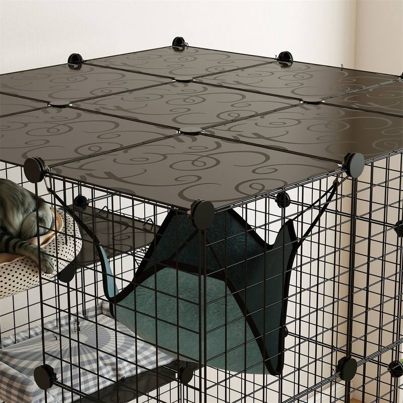 Black Steel and PP 4-Tier Cat Cage with Ramps, Platforms and Doors