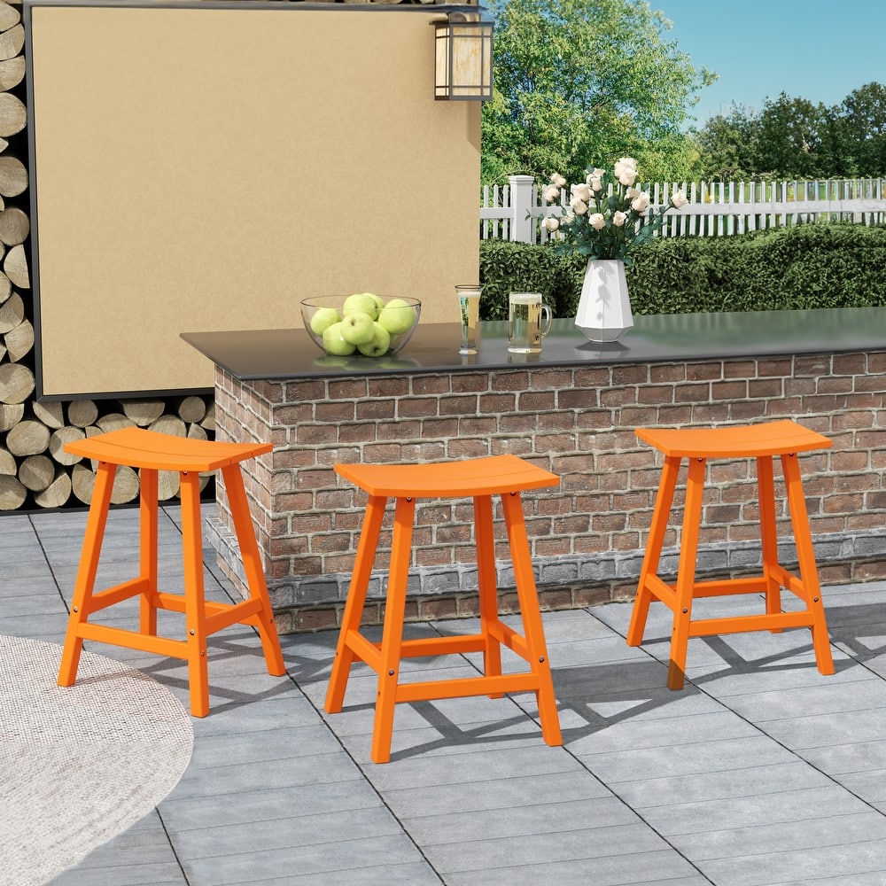 Laguna Hdpe All Weather Outdoor Patio 24" Saddle Seat Counter Stool (Set Of 3)