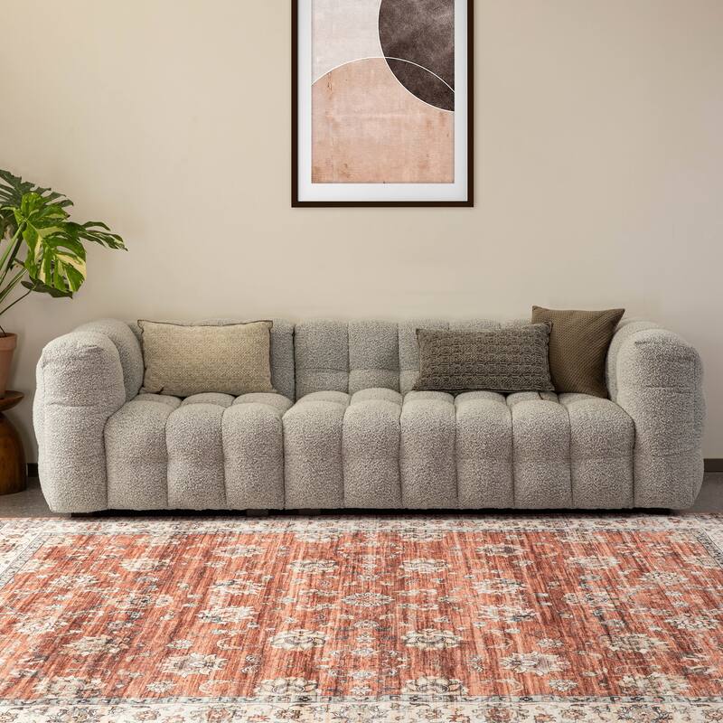 Glitzhome Traditional Distressed Floral Boho Printed Oriental Area Rugs