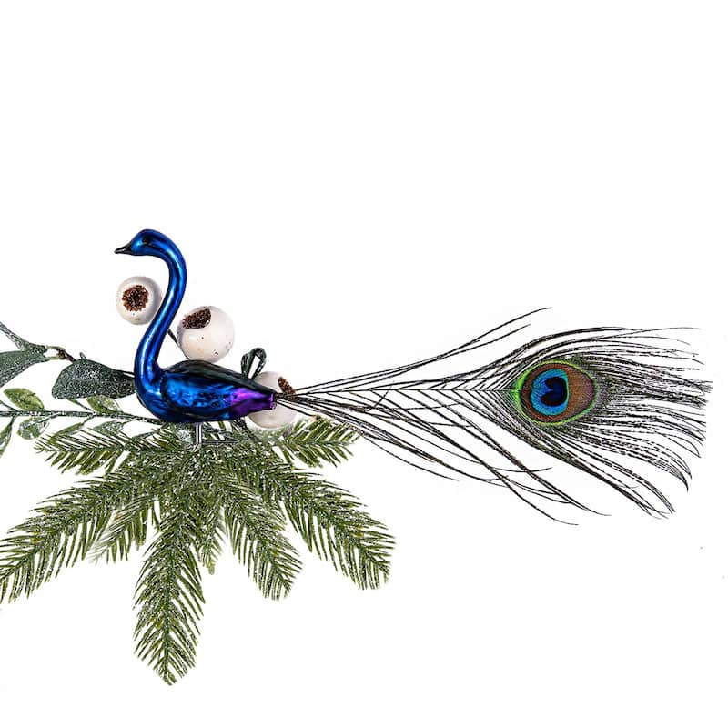 Peacock w/ Clip Glass Christmas Tree Ornament - 3.35 х 1.5 х 4.5"