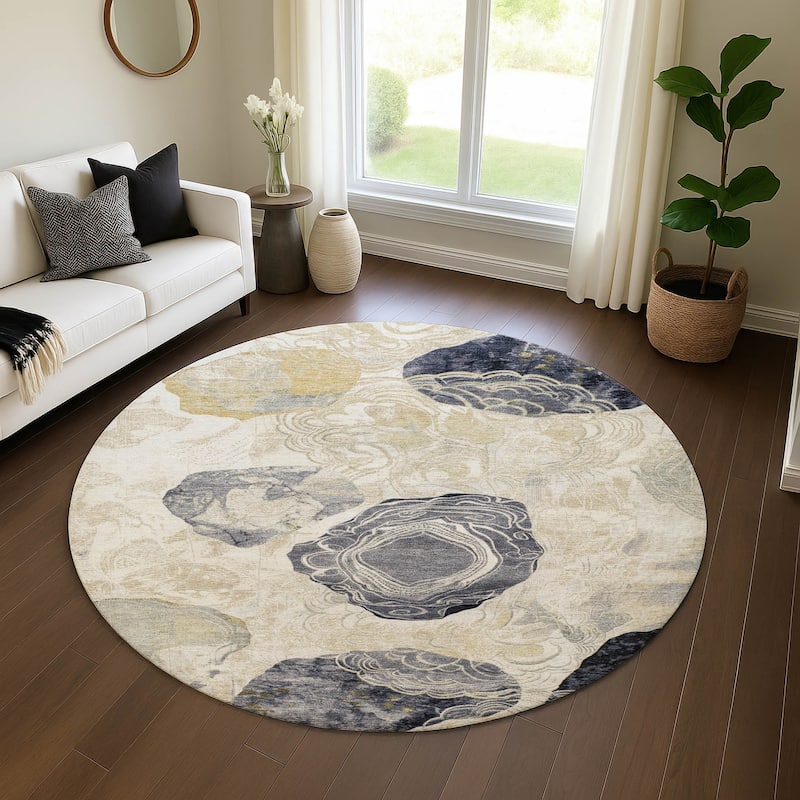 Premium Washable Super Soft Abstract Imprints Mayfield Rug - Ivory - 8' x 8'